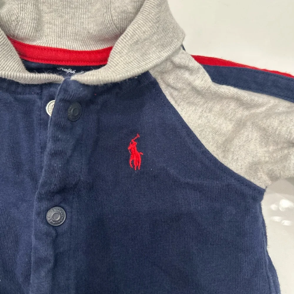 Ralph Lauren Baby One Piece Long Sleeve Blue Grey‎ Embroider Logo 6 Month